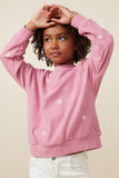 Girls Brushed Textured Floral Embroidered Sweatshirt Pose
