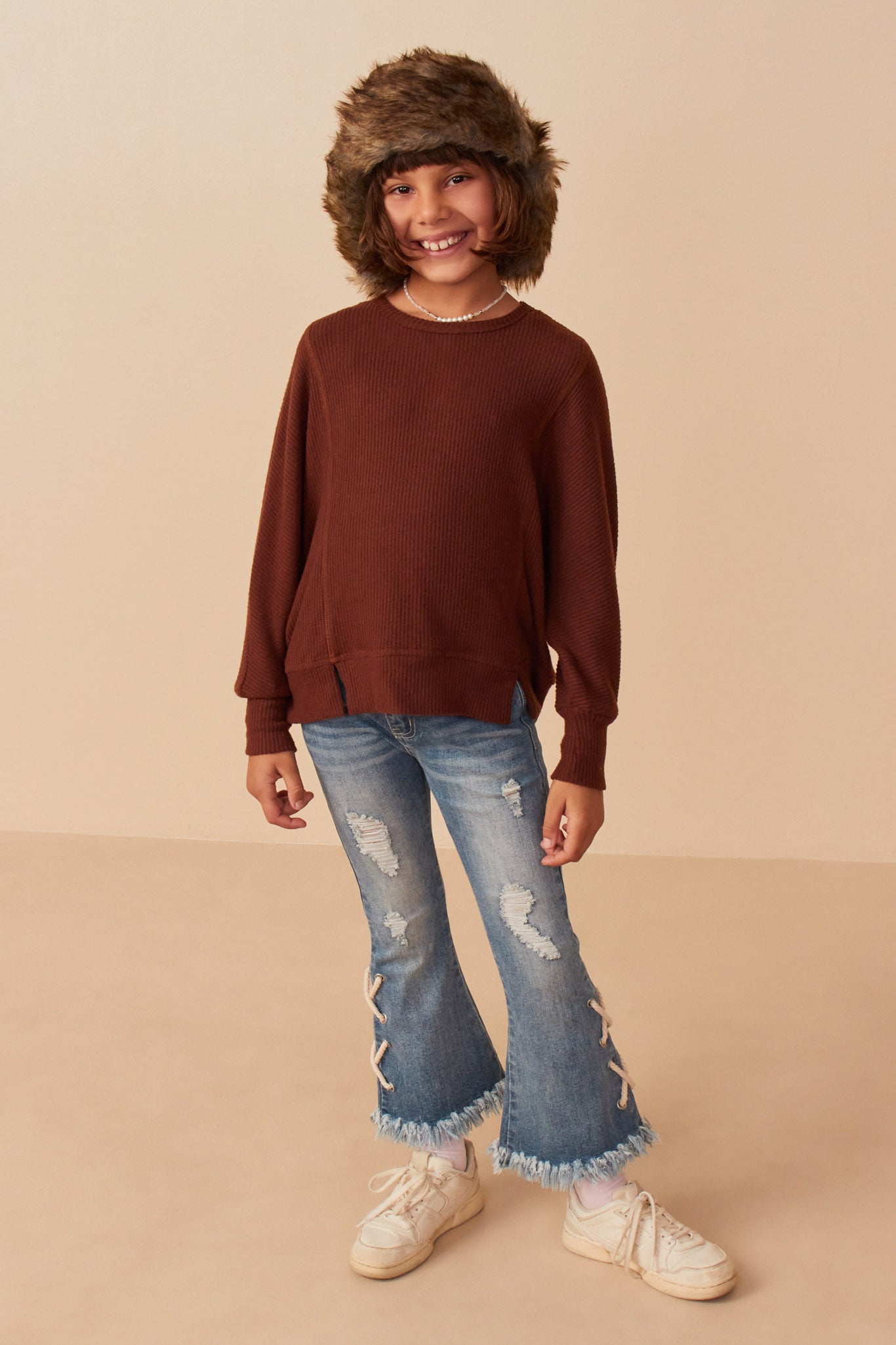Brushed Rib Dolman Split Band Knit Top