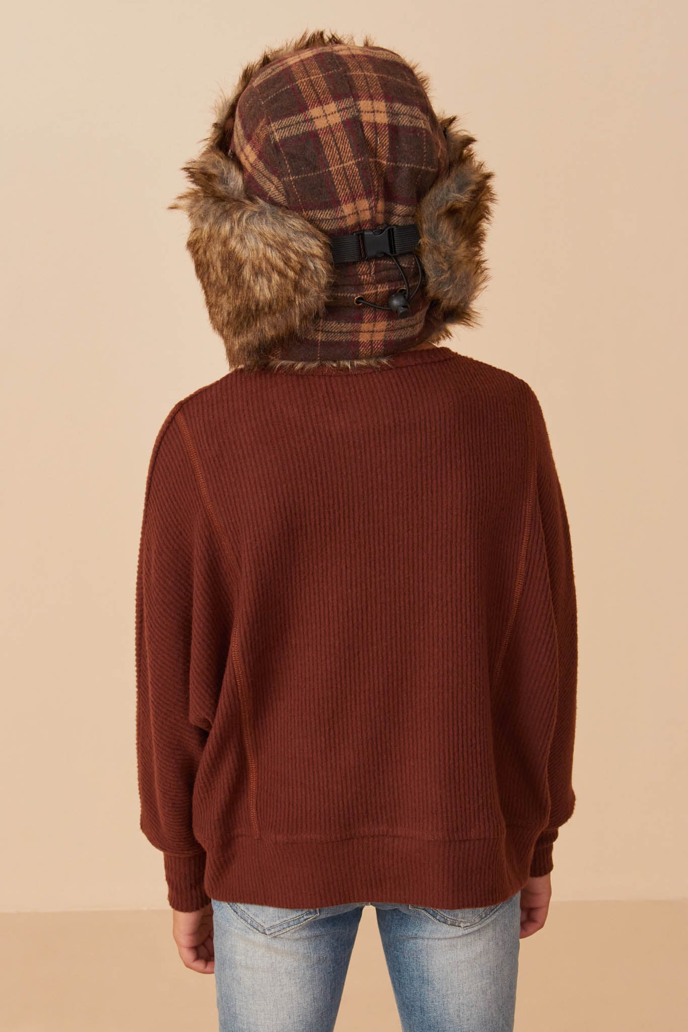 Girls Brushed Rib Dolman Split Band Kit Top Back