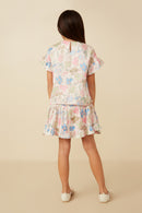 GY7588 Ivory Girls Floral Ruffle Sleeve Foiled Top Baxck