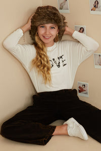 GY7600 Black Girls Washed Corduroy Wide Leg Cargo Pants Pose