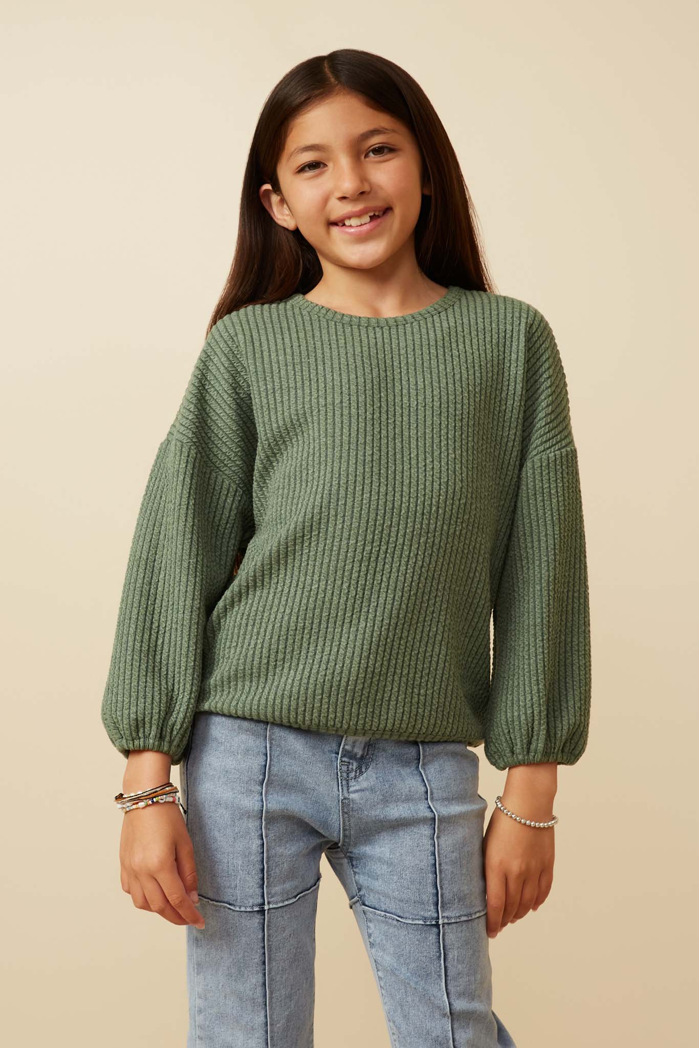 Brushed Ribbed Puff Sleeve Knit Top