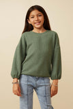 Girls Brushed Ribbed Puff Sleeve Knit Top Front