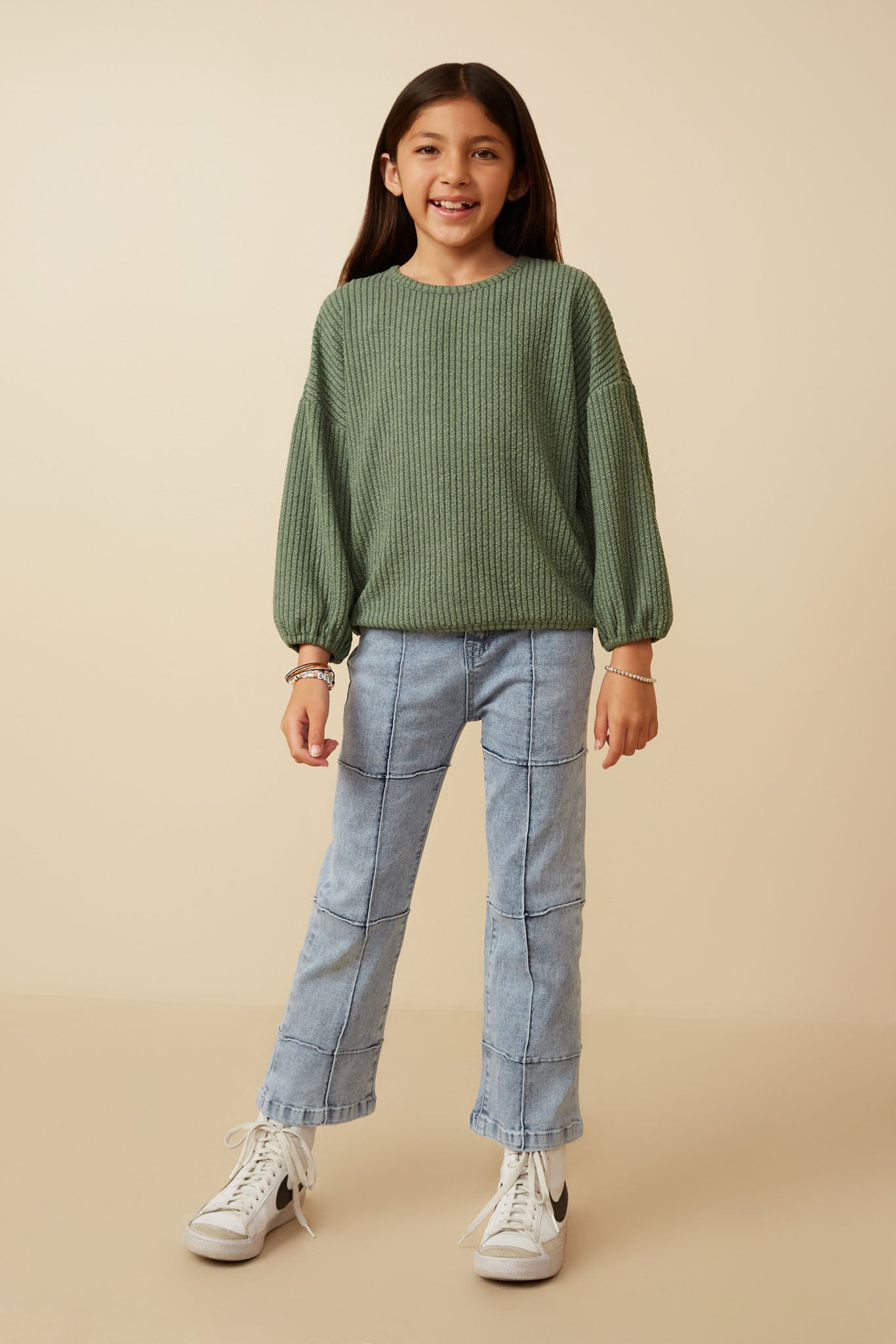 Brushed Ribbed Puff Sleeve Knit Top