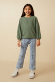 Girls Brushed Ribbed Puff Sleeve Knit Top Full Body
