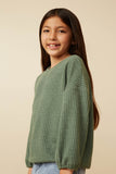 Girls Brushed Ribbed Puff Sleeve Knit Top Side
