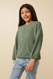 Girls Brushed Ribbed Puff Sleeve Knit Top Pose