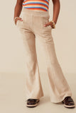 GY7613 Beige Girls Pleat Detail Pocketed Corduroy Pants Front
