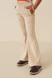 GY7613 Beige Girls Pleat Detail Pocketed Corduroy Pants Side