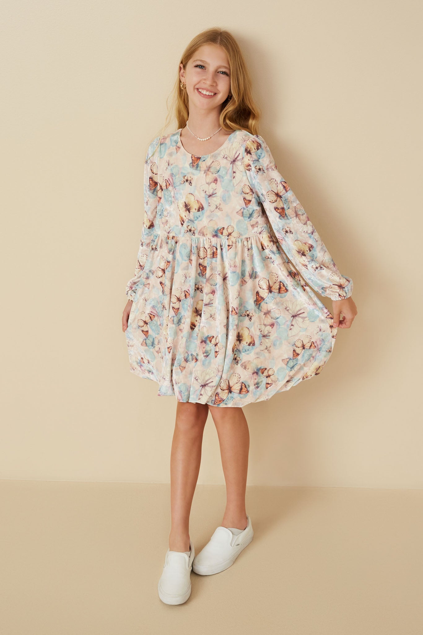 Velvet Long Sleeve Statement Butterfly Print Dress