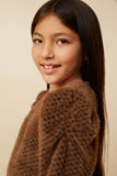 GY7634 Brown Girls Checkered Mohair Accent Shoulder Knit Top Detail