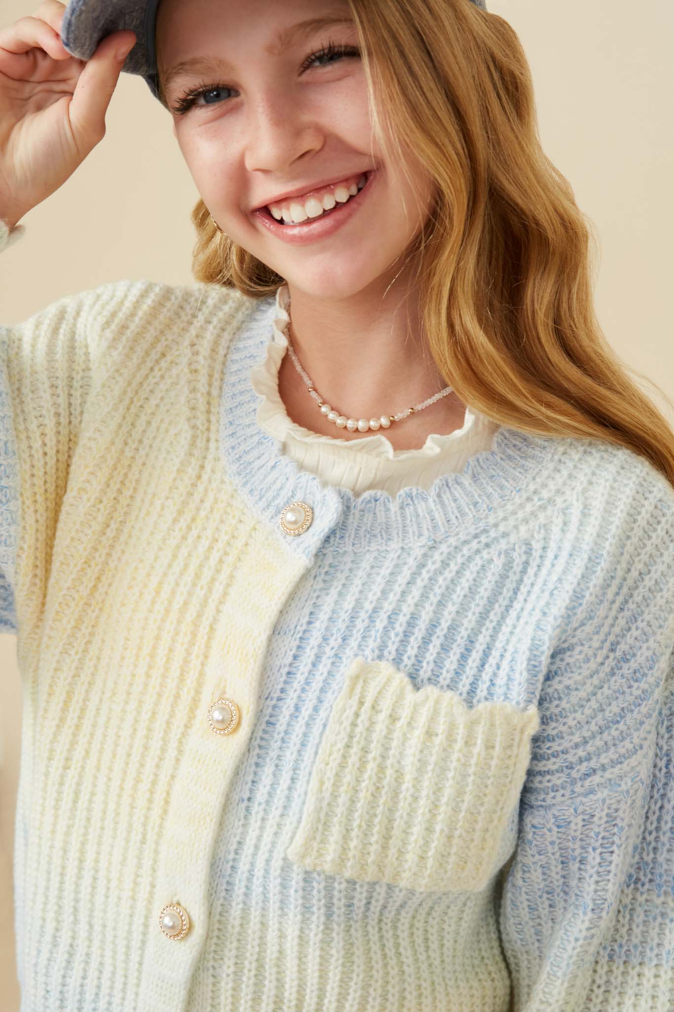 Ombre Scallop Finish Statement Button Sweater Cardigan