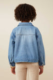 GY7652 Light Denim Girls Patch Pocket Denim Chore Jacket Back