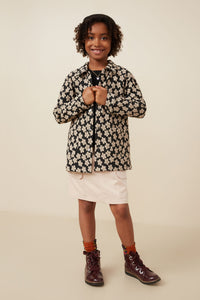 GY7661 Black Girls Daisy Textured Stretch Knit Overshirt Full Body