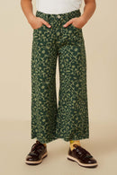 Girls Retro Floral Straight Leg Denim Pants Front