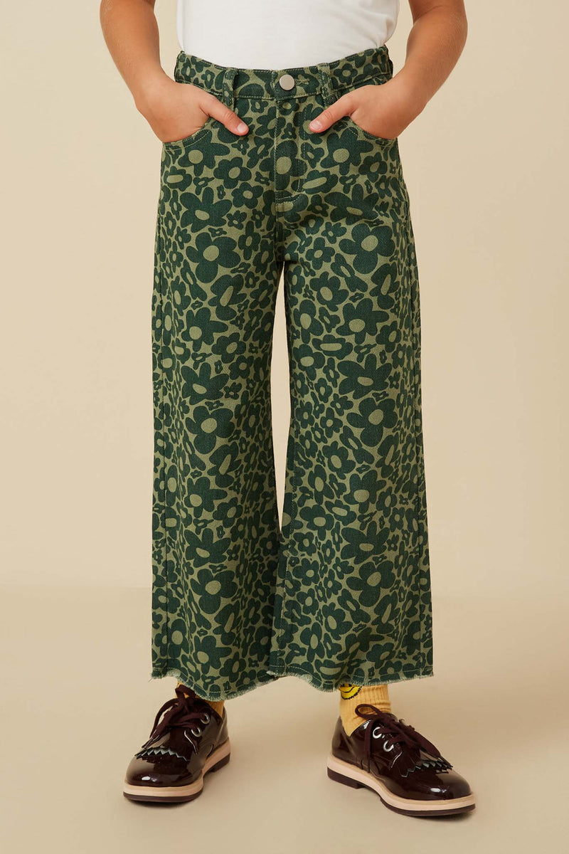 Girls Retro Floral Straight Leg Denim Pants Front
