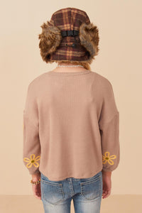 Girls Brushed Rib Knit Embroidered Daisy Top Back