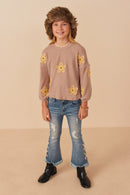 Girls Brushed Rib Knit Embroidered Daisy Top Full Body