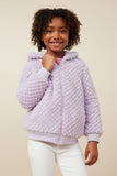 GY7687 Lavender Girls Quilted Plush Hooded Jacket Pose