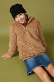 GY7687 Mocha Girls Quilted Plush Hooded Jacket Pose