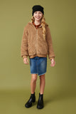 GY7687 Mocha Girls Quilted Plush Hooded Jacket Full Body