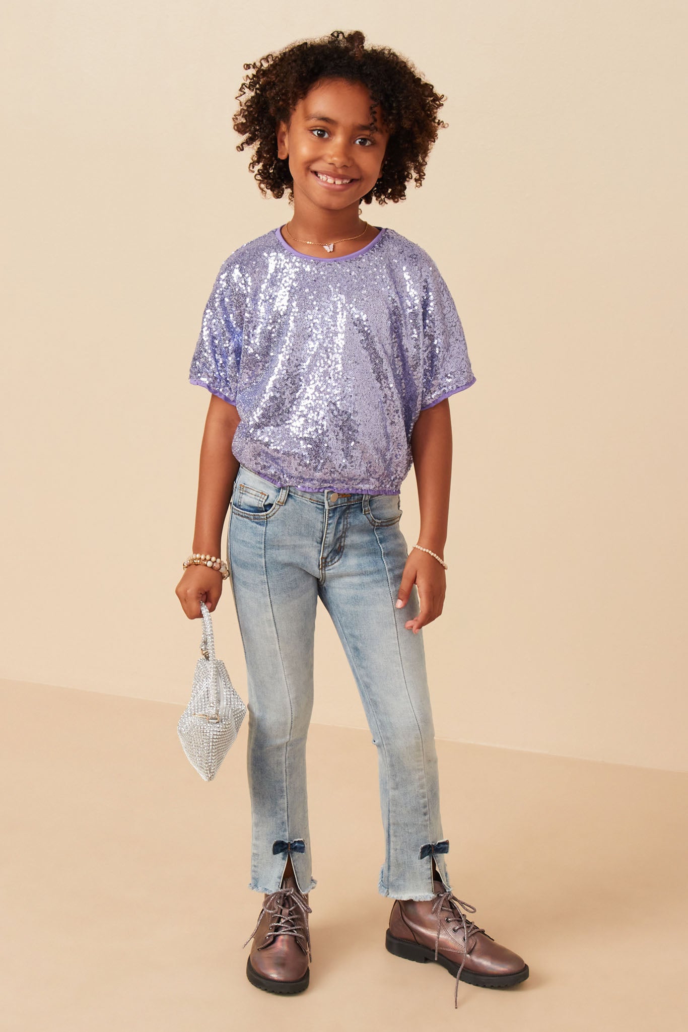 Sequined Short Sleeve Dolman Top
