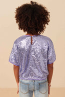 GY7693 Lavender Girls Sequined Short Sleeve Dolman Top Back