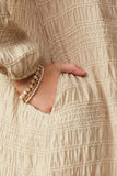 GY7721 Taupe Girls Bow Detail Textured Long Sleeve Dress Detail