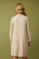 GY7721 Taupe Girls Bow Detail Textured Long Sleeve Dress Back