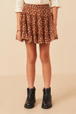 GY7771 Brown Girls Ditsy Floral Elastic Waist Skirt Front
