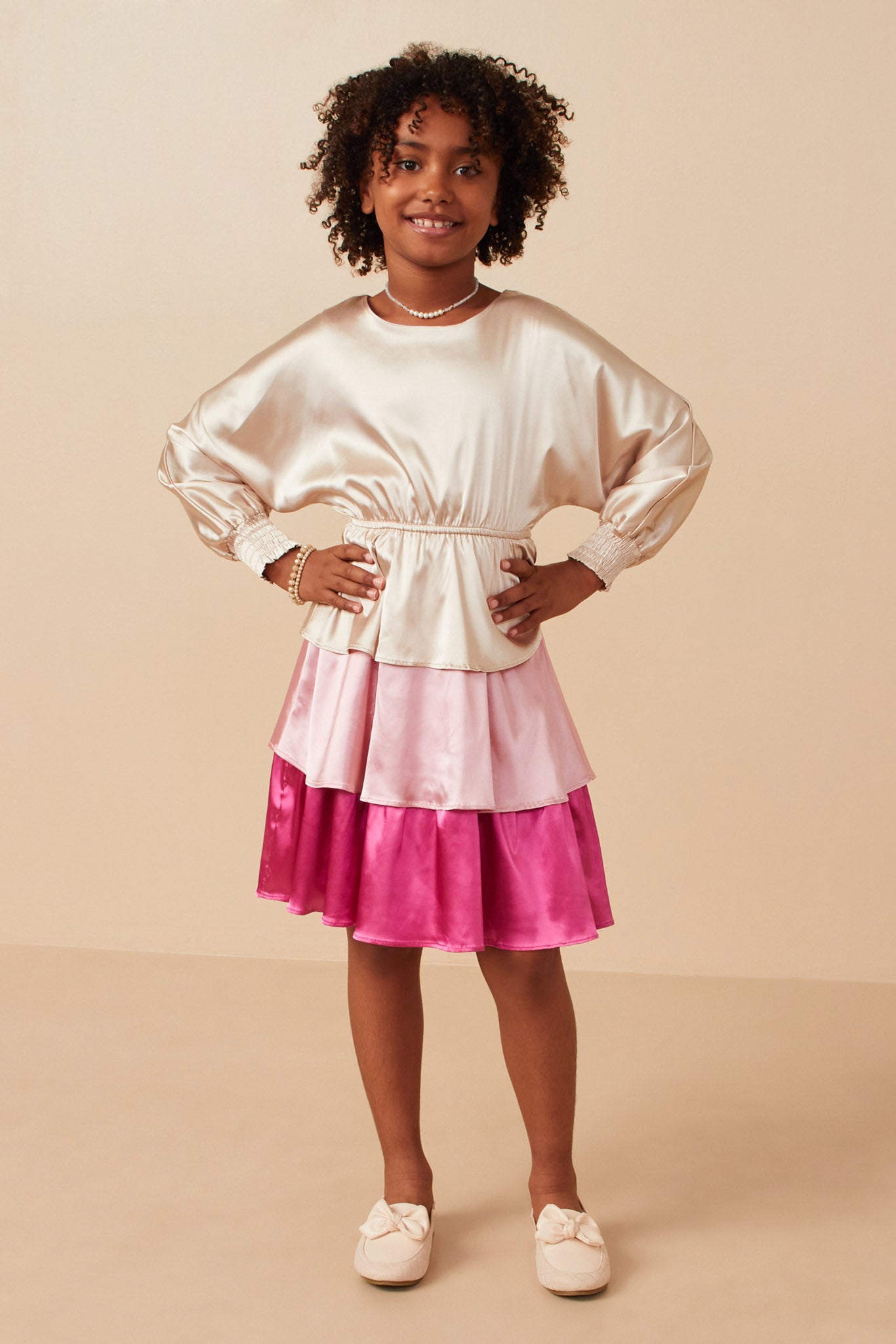 Girls Tiered Satin Dress