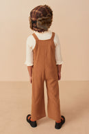 Girls Brushed Rib Path Pocket Wide Leg Overalls Back