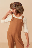 Girls Brushed Rib Path Pocket Wide Leg Overalls Pose 2