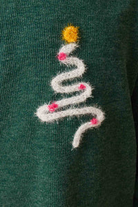 Girls Handknit Pop Up Christmas Tree Marled Ribbed Knit Top Detail