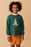 Girls Handknit Pop Up Christmas Tree Marled Ribbed Knit Top Front