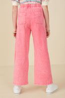 GY7814 PINK Girls Washed Cargo Pocket Detail Wide Leg Knit Pants Back
