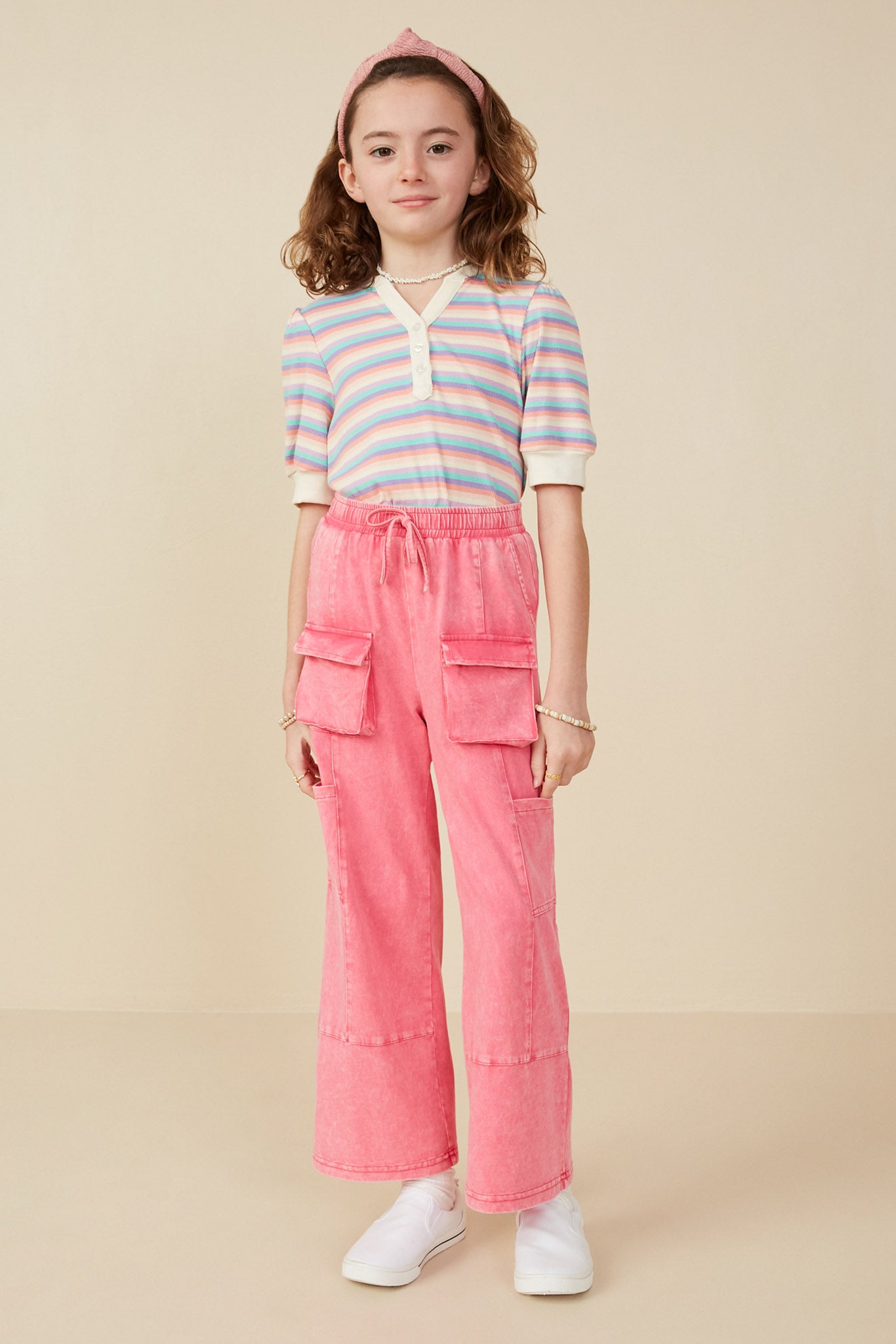 Girls Washed Cargo Pocket Detail Wide Leg Pants | Cute Girls
