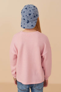 Girls Hand Embroidered Pop Up Happy Verbiage Ribbed Knit Top Back