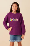 Girls Handknit Pop Up Dream Verbiage Ribbed Knit Top Front