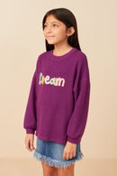 Girls Handknit Pop Up Dream Verbiage Ribbed Knit Top Side