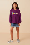 Girls Handknit Pop Up Dream Verbiage Ribbed Knit Top Full Body