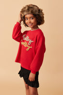 Girls Handknit Tinsel Holly Jolly Verbiage Ribbed Knit Top Side
