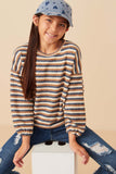 Girls Engineer Striped Brushed Ribbed Knit Top Pose