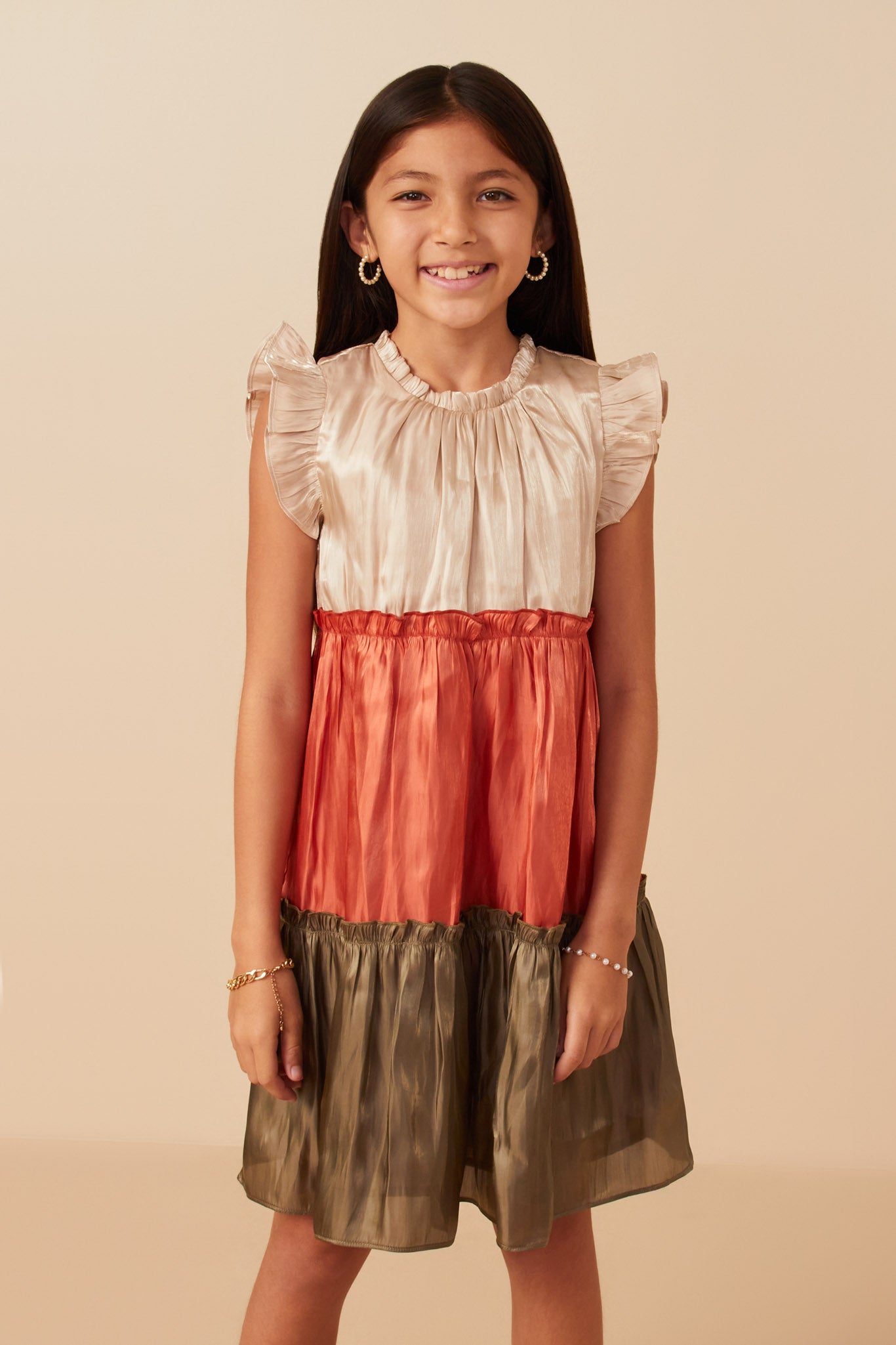 Color Block Ruffled Shimmery Chiffon Dress