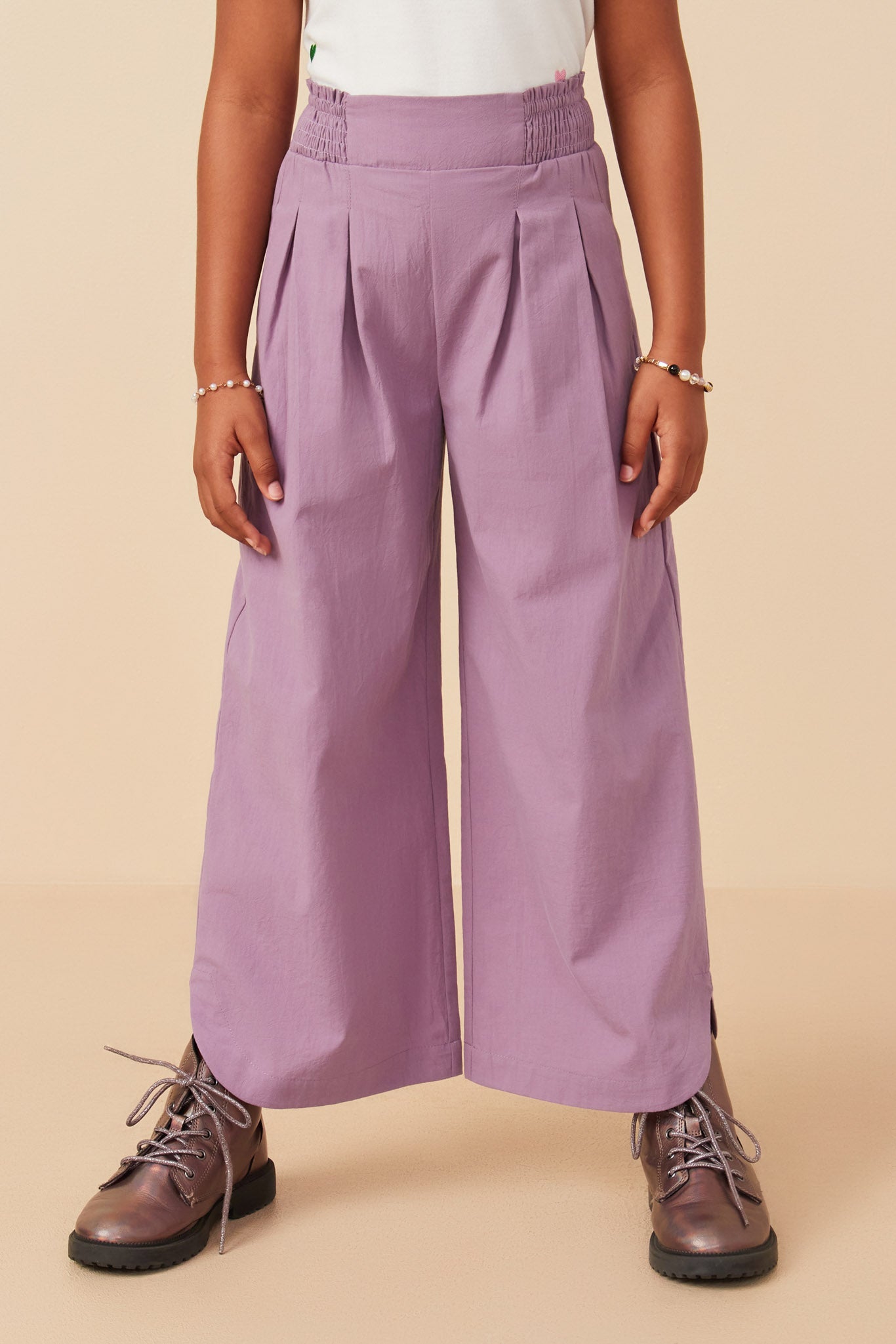 Smock Waist Detailed Pleated Wide Leg Pants