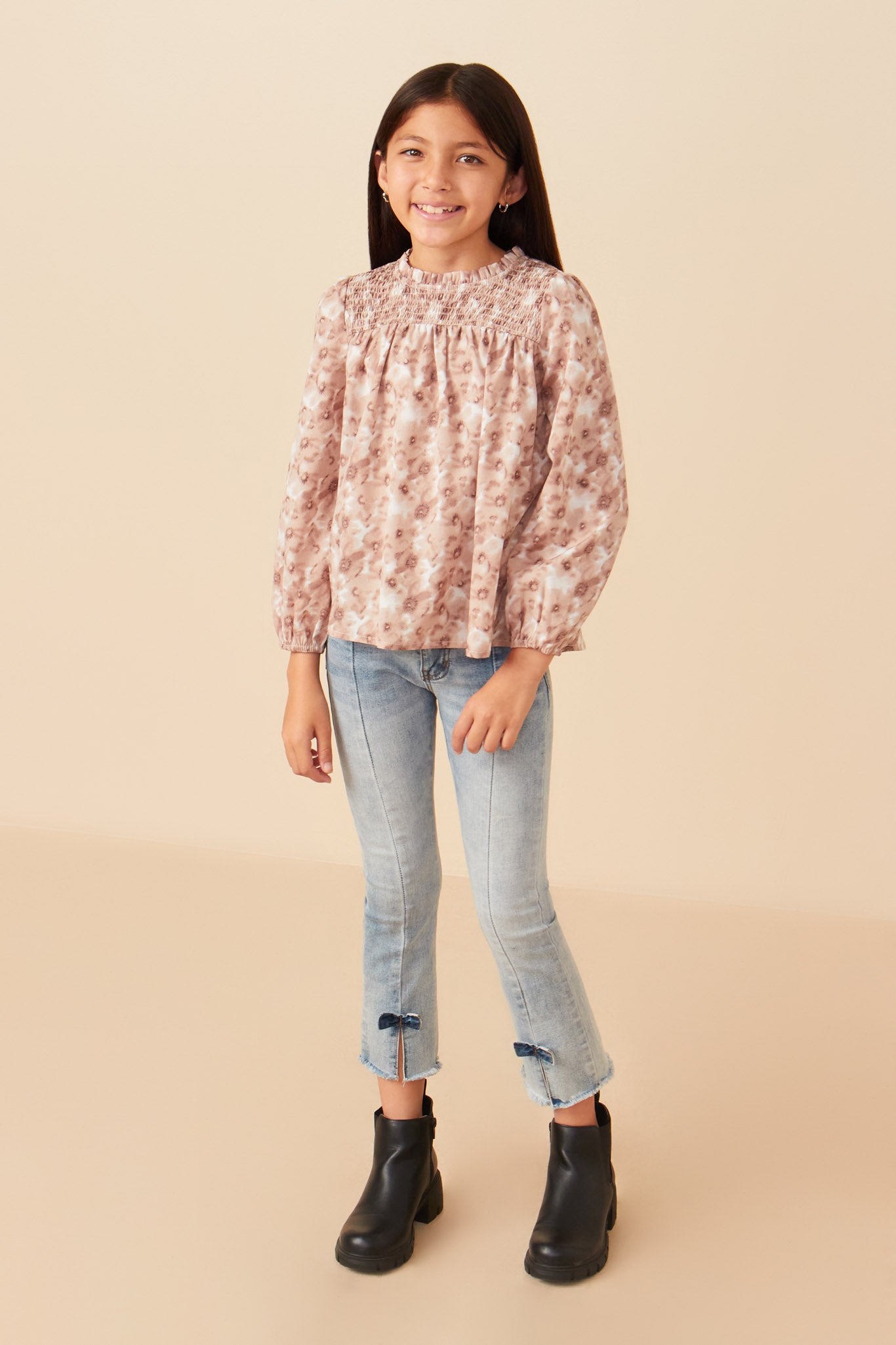 Floral Smocked Yoke Long Sleeve Top
