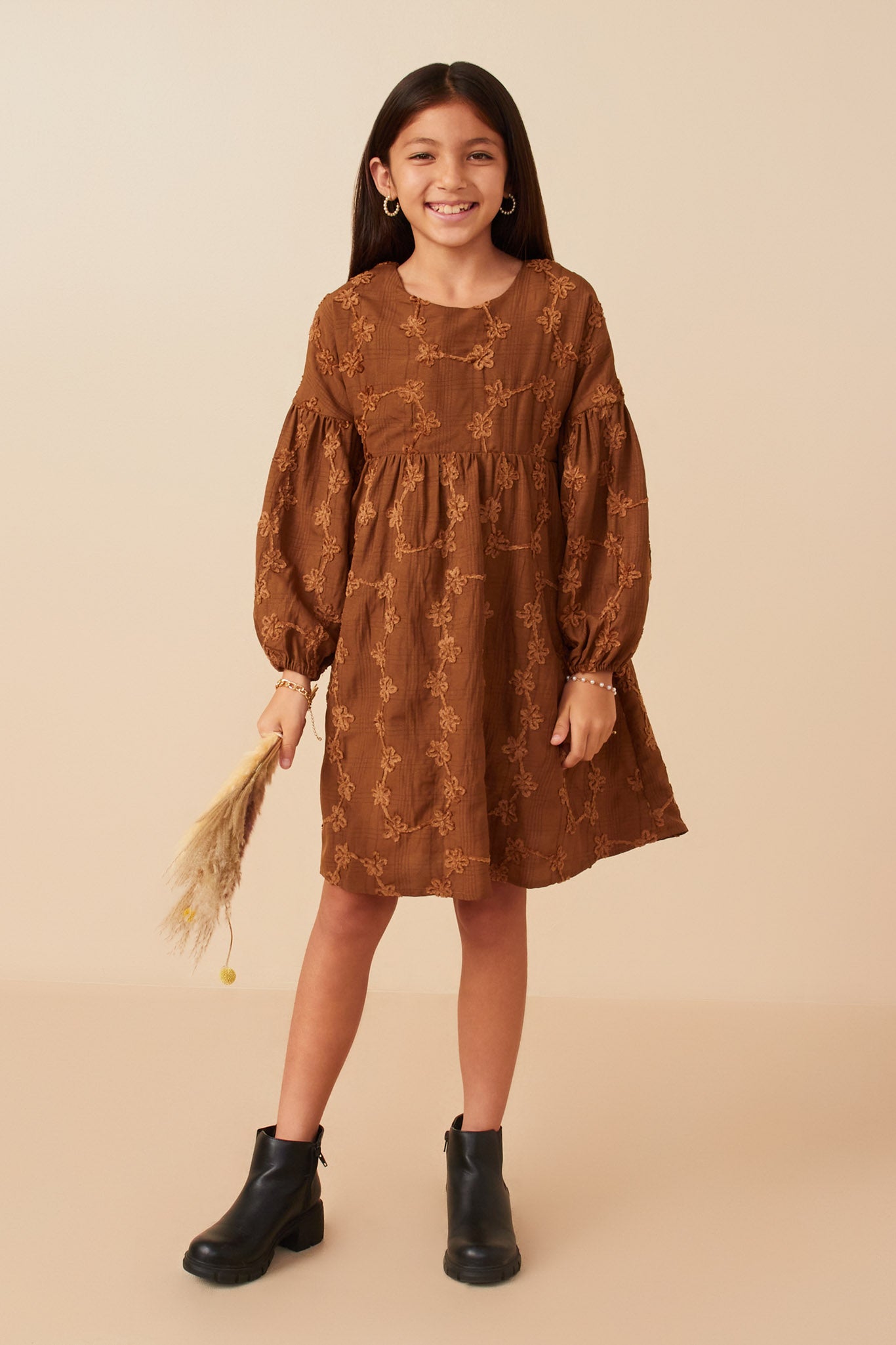 Brushed Floral Detailed Long Sleeve Dress Brushed Floral Detailed Long Sleeve Dress
