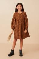 Girls Brushed Floral Detailed Long Sleeve Dress Pose