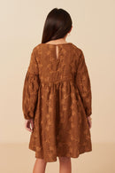 Girls Brushed Floral Detailed Long Sleeve Dress Back