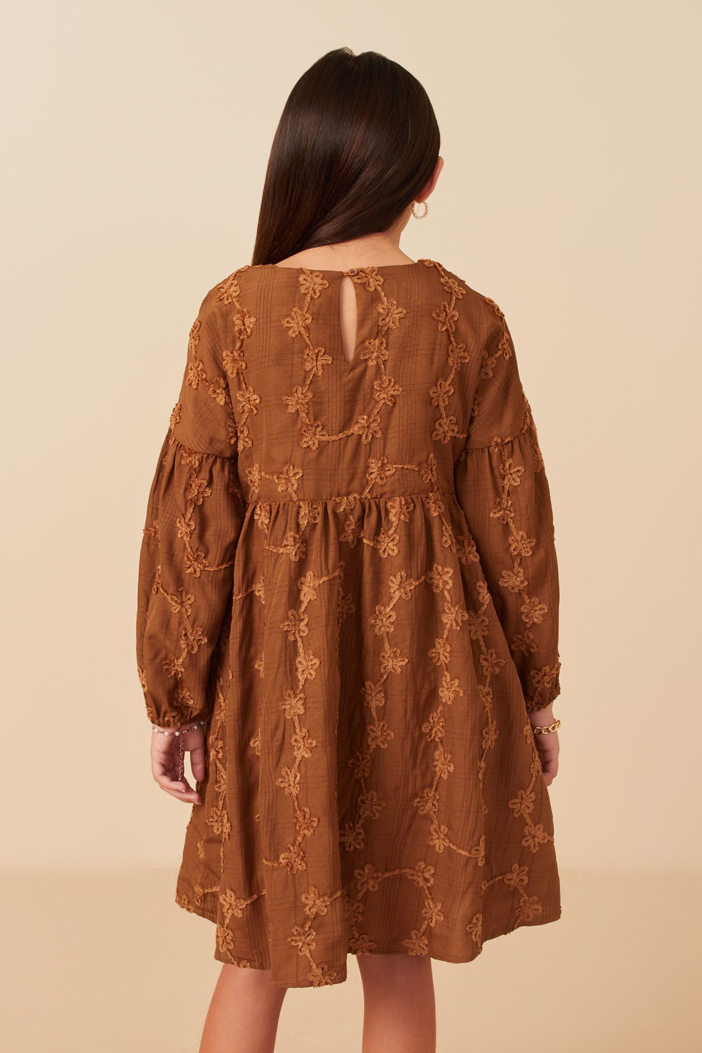 Girls Brushed Floral Detailed Long Sleeve Dress Back